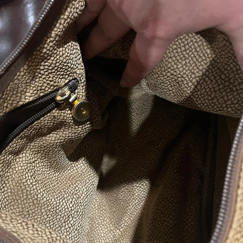 Vintage Borbonese OP Shoulder Bag Brown Made in Italy Textured Leather Trim Bag - Picture 9 of 12